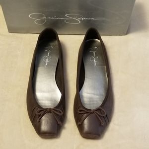 Jessica Simpson brown leather flats Sz 8 1/2